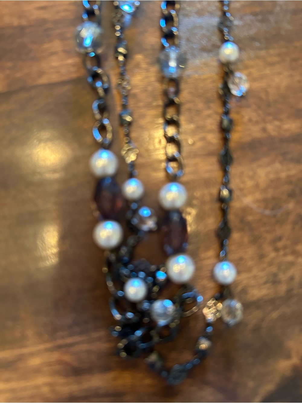 Premier Designs Layered Pearl and Smoky Bead Necklace with Dark Chain